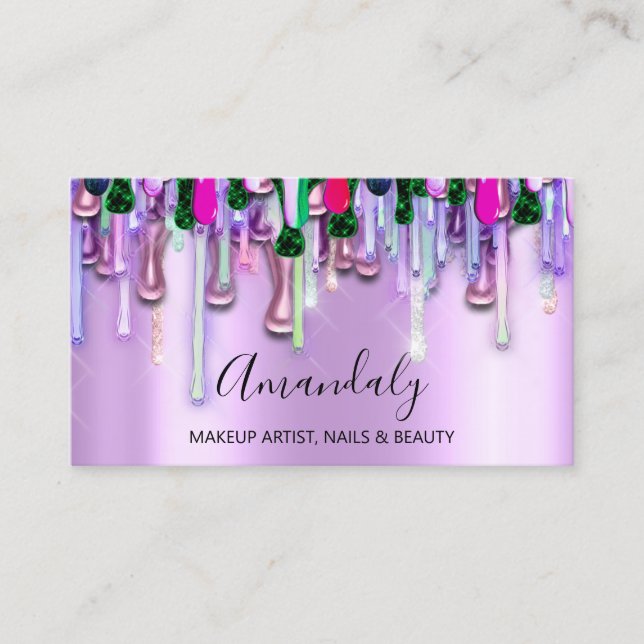 Cartão De Visita Makeup Artist Unhas Glitter 3D Glitter Violet (Frente)