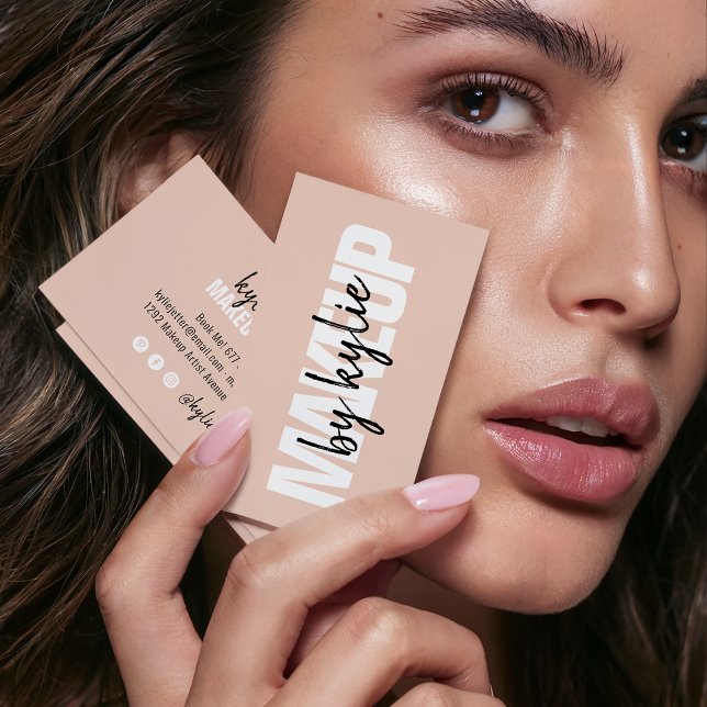 Cartão De Visita Makeup artista bold assinatura script cor-de-rosa (Makeup artist bold signature script blush pink business card)