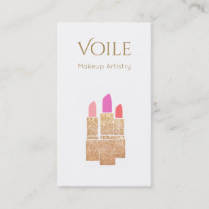 Cartão De Visita Makeup Artista Dourado Glitter Lipstick Beaut Salo