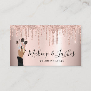 Cartão De Visita Makeup Artista Rosa Glitter Dourado Salão de Bele