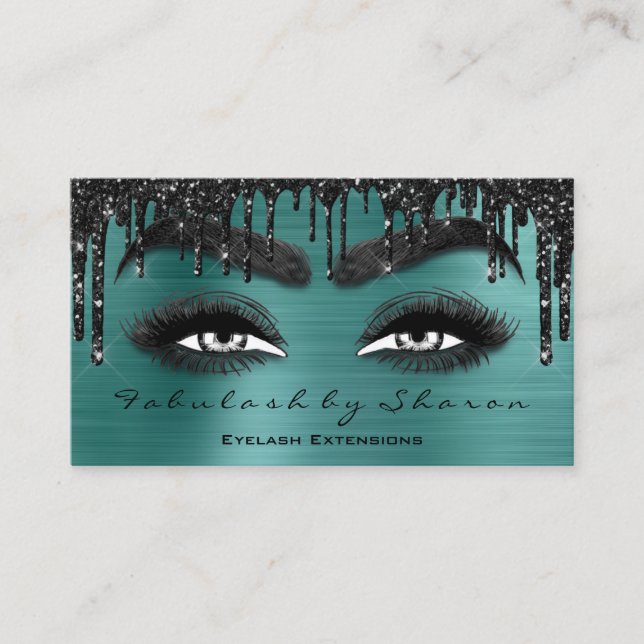 Cartão De Visita Makeup Brow Eyelash Extension QR Code Drives Teal (Frente)