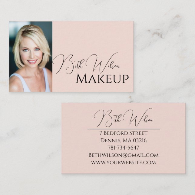 Cartão De Visita Makeup Business Card, Pink & Black (Frente/Verso)