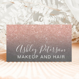 Cartão De Visita Makeup elegant typografia cinza rosa dourado