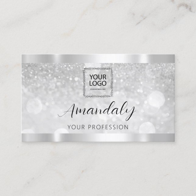 Cartão De Visita Makeup Esthetician Lash Unhas QRCode Logo Silver B (Frente)