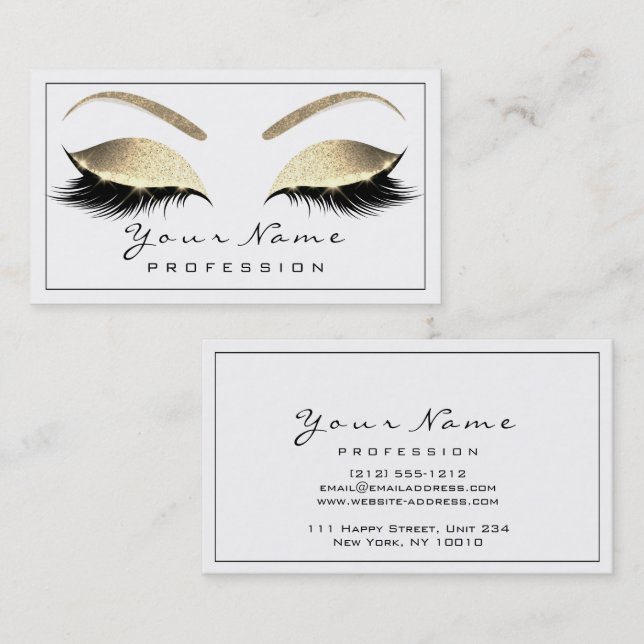 Cartão De Visita Makeup Eyebrow Beauhes Lashes Glitter Dourado Bran (Frente/Verso)