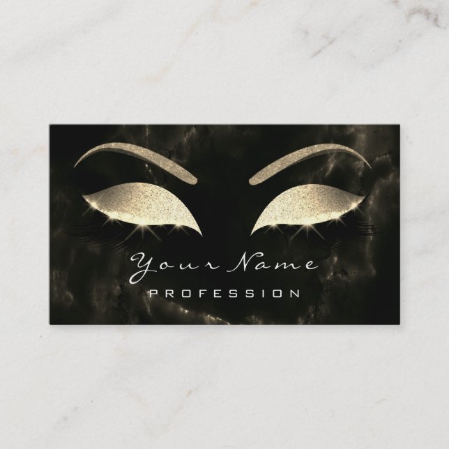 Cartão De Visita Makeup Eyebrow Lashes Glitter Diamond Black Marble (Frente)