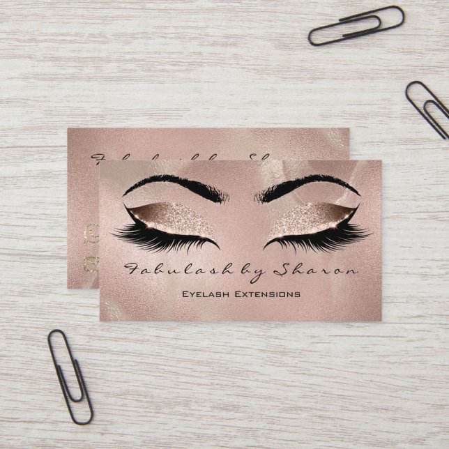 Cartão De Visita Makeup Eyebrow Lashes Glitter Rosa Luxo Dourado (Frente/Verso In Situ)