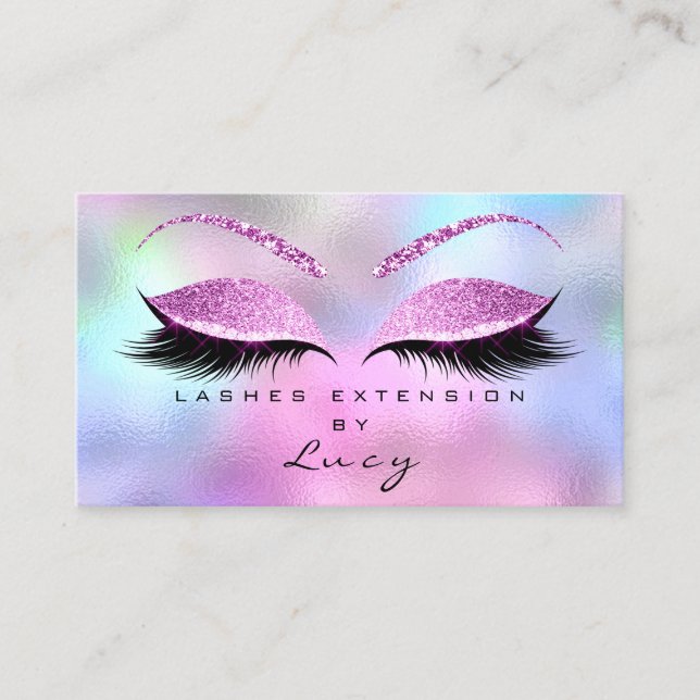 Cartão De Visita Makeup Eyebrow Name Lash Holographic Rosa (Frente)