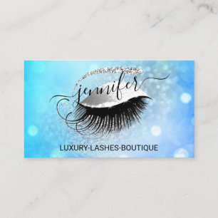 Cartão De Visita Makeup Eyelash Código QR Glitter Blue Silver