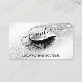 Cartão De Visita Makeup Eyelash Código QR Logotipo Glitor Cinza Sil