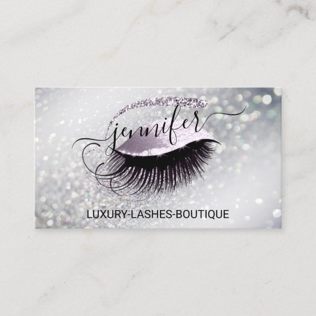 Cartão De Visita Makeup Eyelash Código QR Logotipo Glitter Enfumaça (Frente)