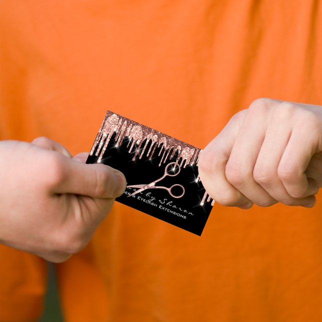 Cartão De Visita Makeup Eyelash Hairdresser Tesoura Rosa Black (Makeup Eyelash Hairdresser Scissors Rose Black Business Card)