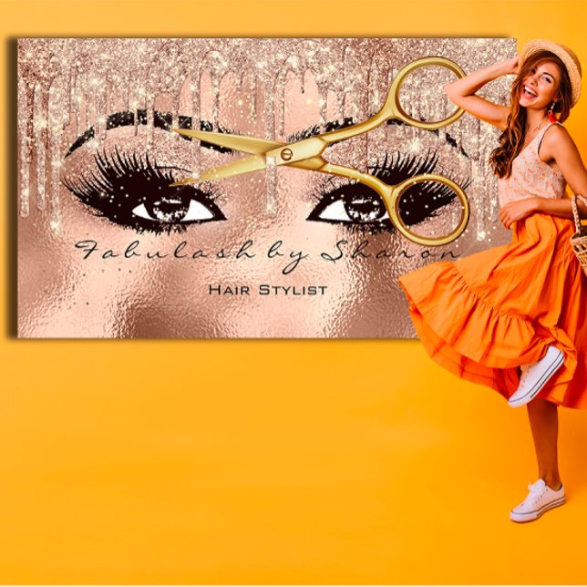 Cartão De Visita Makeup Hairs Lashes Glitter Drivers Rosa (Makeup Hairs Lashes Glitter Drip Scissors Rose Business Card)