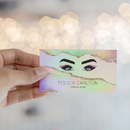 Cartão De Visita Makeup & Lashes Pastel Rainbow & Dourado Glitter
