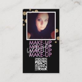 Cartão De Visita Makeup Salon QR Code Cor-de-rosa - Foto brilhante