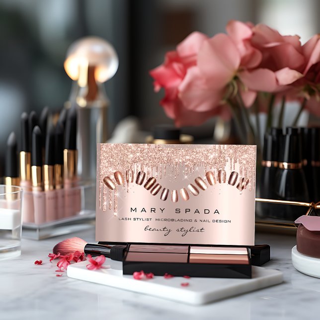 Cartão De Visita Makeup Unhas Manicure Rosa Dourada Spark Confetti (Criador carregado)