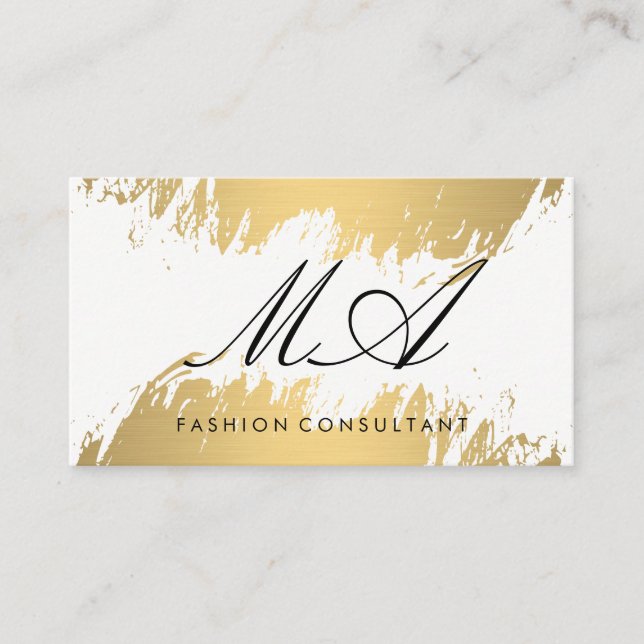 Cartão De Visita Mal Dourada Bruta Elegante Monograma (Frente)
