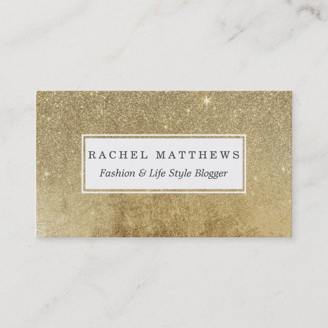 Cartão De Visita Malha glamoroso feminino da folha Dourado e do (Frente)