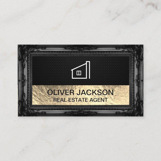 Cartão De Visita Malha Preta Lux Gold | Quadro antigo (Frente)