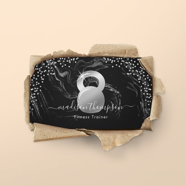 Cartão De Visita Malhação Black Kettlebell Moderno Silver (Criador carregado)
