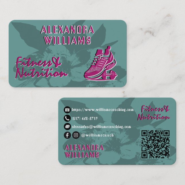 Cartão De Visita Malhação e nutrição floridas de framboesa (Frente/Verso)