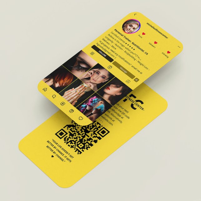 Cartão De Visita Malhação Formador Nutricionista Amarelo Moderno IG (Fitness Trainer Nutritionist Dietitian Yellow Modern IG Business Card
)
