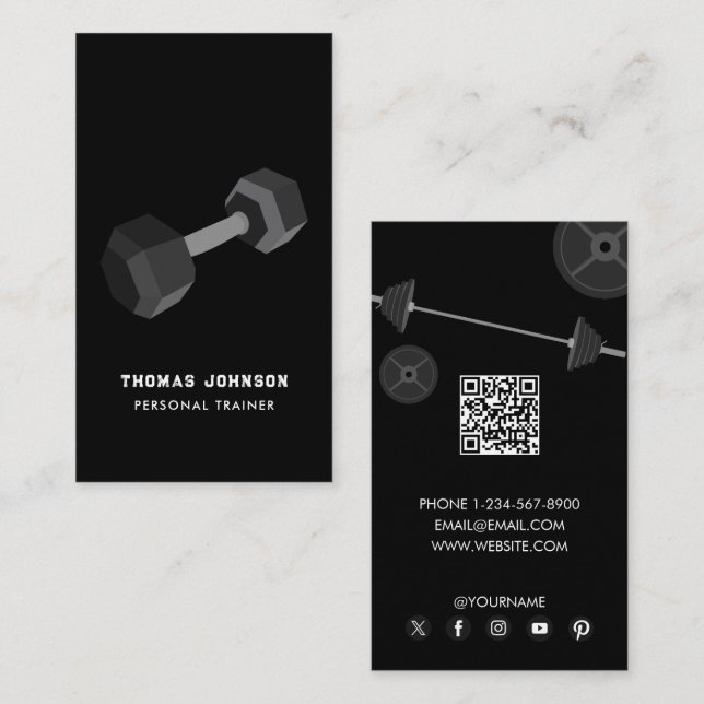 Cartão De Visita Malhação pessoal do treinador Dumbbell QR Code (Frente/Verso)