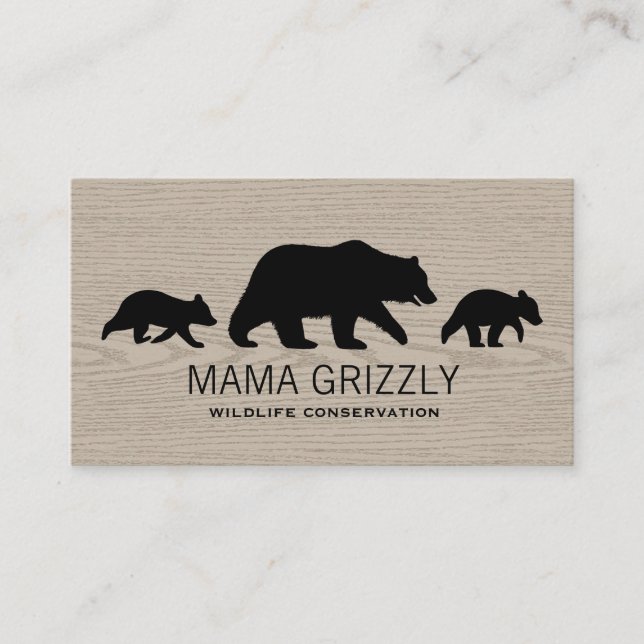 Cartão De Visita Mama Grizzly Bear com Cubs Silhouettes Vida Selvag (Frente)
