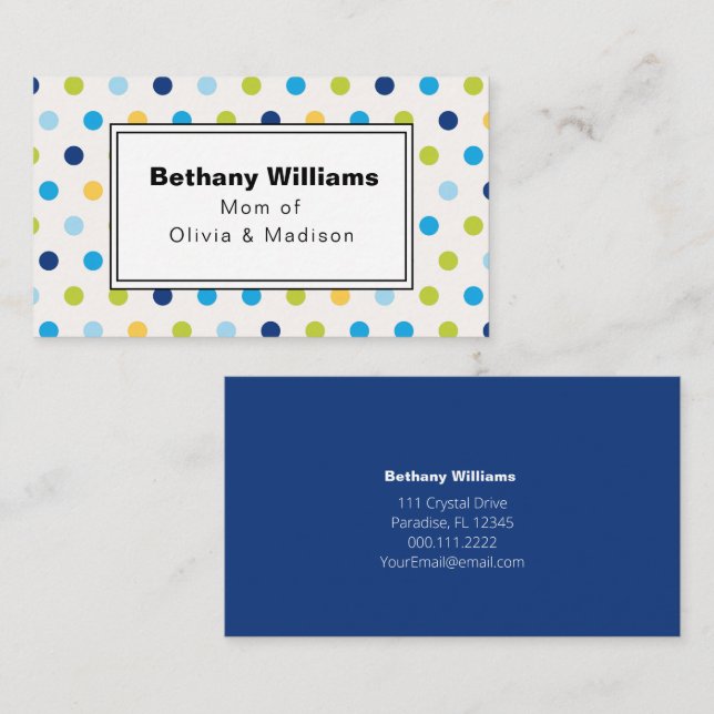 Cartão De Visita Mamãe Reproduz Simples Pontos Verdes Azuis Chamand (Frente/Verso)