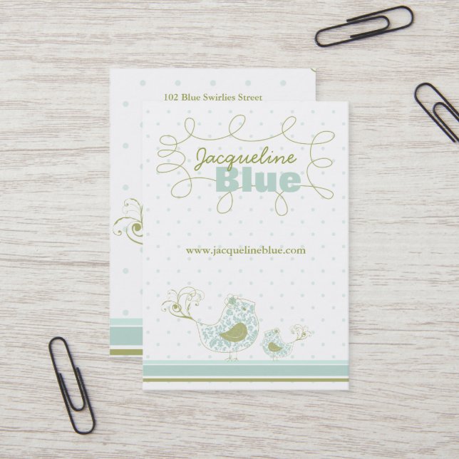 Cartão De Visita Mamães Azuis E Pássaros Para Bebê (Frente/Verso In Situ)