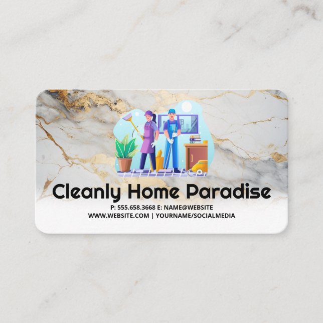 Cartão De Visita Man and Woman Cleaning Office (Frente)