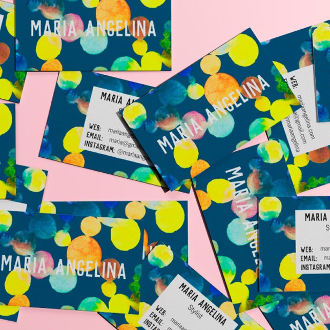 Cartão De Visita Manchas aquáticas e pontos Amarelos bolhas Azuis (Criador carregado)