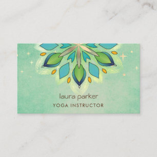 Cartão De Visita Mandala Azul Turquesa Floral Holístico Zen Yoga