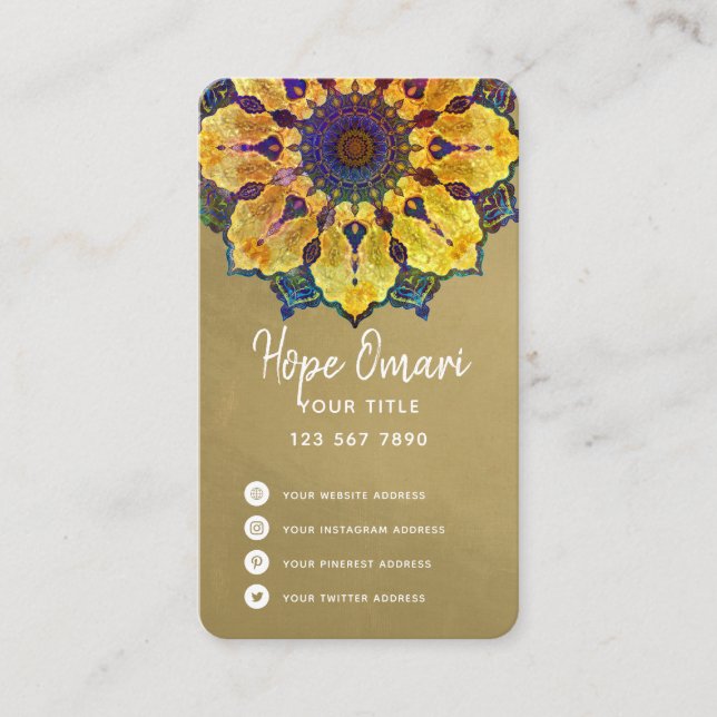 Cartão De Visita Mandala Boho Dourada (Frente)