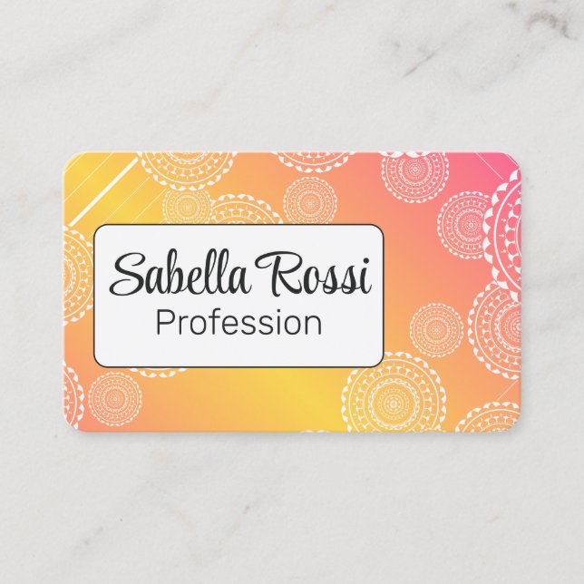 Cartão De Visita Mandala branca sobre o arco-íris branco, misturado (Frente)