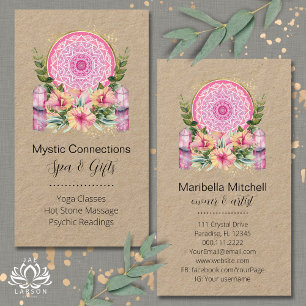 Cartão De Visita Mandala de Cristais Rosa Flor de Energia Yoga Reik