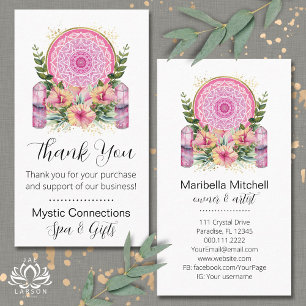 Cartão De Visita Mandala de Cristais Rosa Ioga Reiki Spa Obrigado