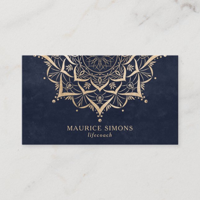 Cartão De Visita Mandala de instrutor de ioga de ouro elegante (Frente)