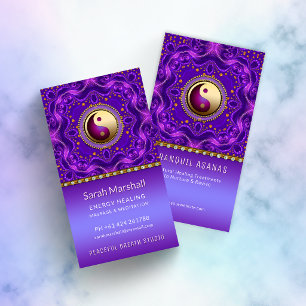 Cartão De Visita Mandala de Ouro Roxo Equilíbrio Tranquilo Holístic