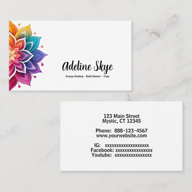 Cartão De Visita mandala design em cores vibrantes (Frente/Verso)