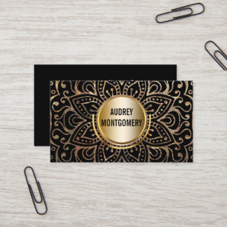 Cartão De Visita Mandala elegante Boho preto Dourado do instrutor |
