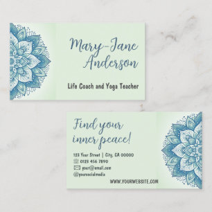 Cartão De Visita Mandala Floral Design Yoga Studio Pastel Mint Teal