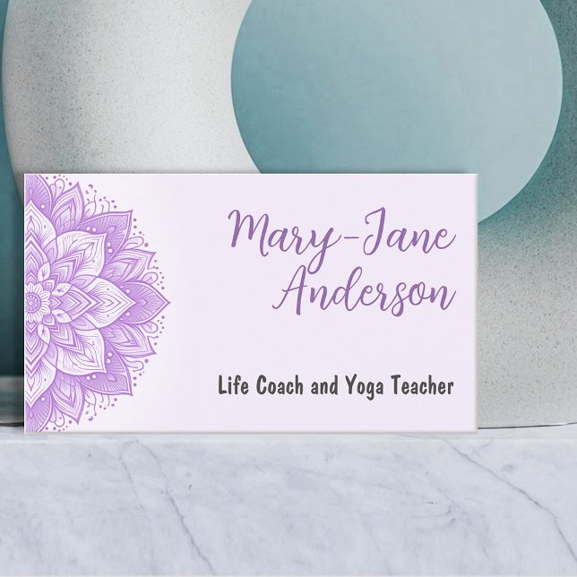 Cartão De Visita Mandala Floral Design Yoga Studio Pastel Roxo (Criador carregado)