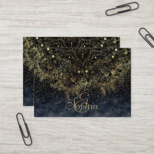 Cartão De Visita Mandala floral Dourada na moda e confetti