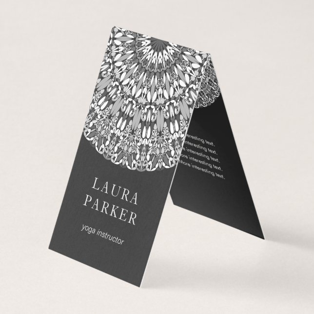 Cartão De Visita Mandala floral preto e branco (Frente)