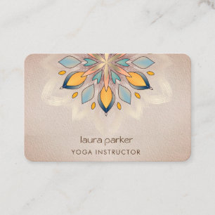 Cartão De Visita Mandala Holística Flor de Lótus Zen Yoga em Creme