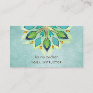 Cartão De Visita Mandala Holística Lótus Floral Zen Yoga Azul Teal