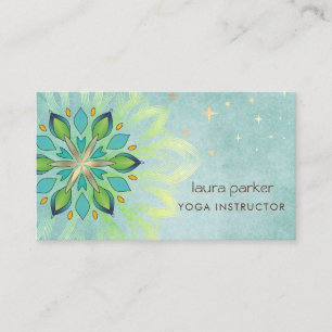 Cartão De Visita Mandala Holística Lótus Floral Zen Yoga Azul Teal 