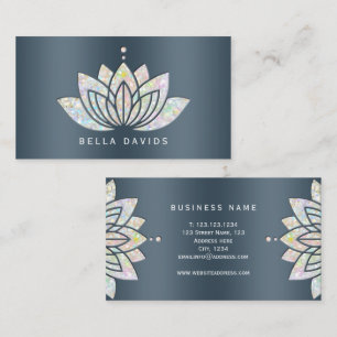 Cartão De Visita Mandala Lótus Floral Instrutora de Yoga Azul Teal