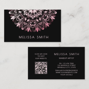 Cartão De Visita Mandala Preto Metálico Rosa Brilhante